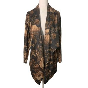 Soft Surroundings Small Black & Brown Microsuede Floral Draped Cardigan Jacket